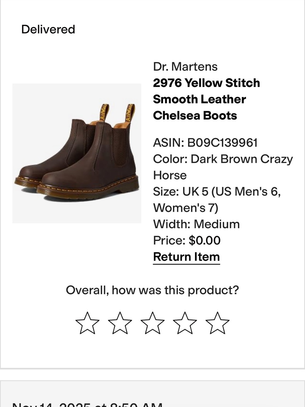 Dr. Martens 2976 Dark Brown Chelsea Boots with Yellow Stitch